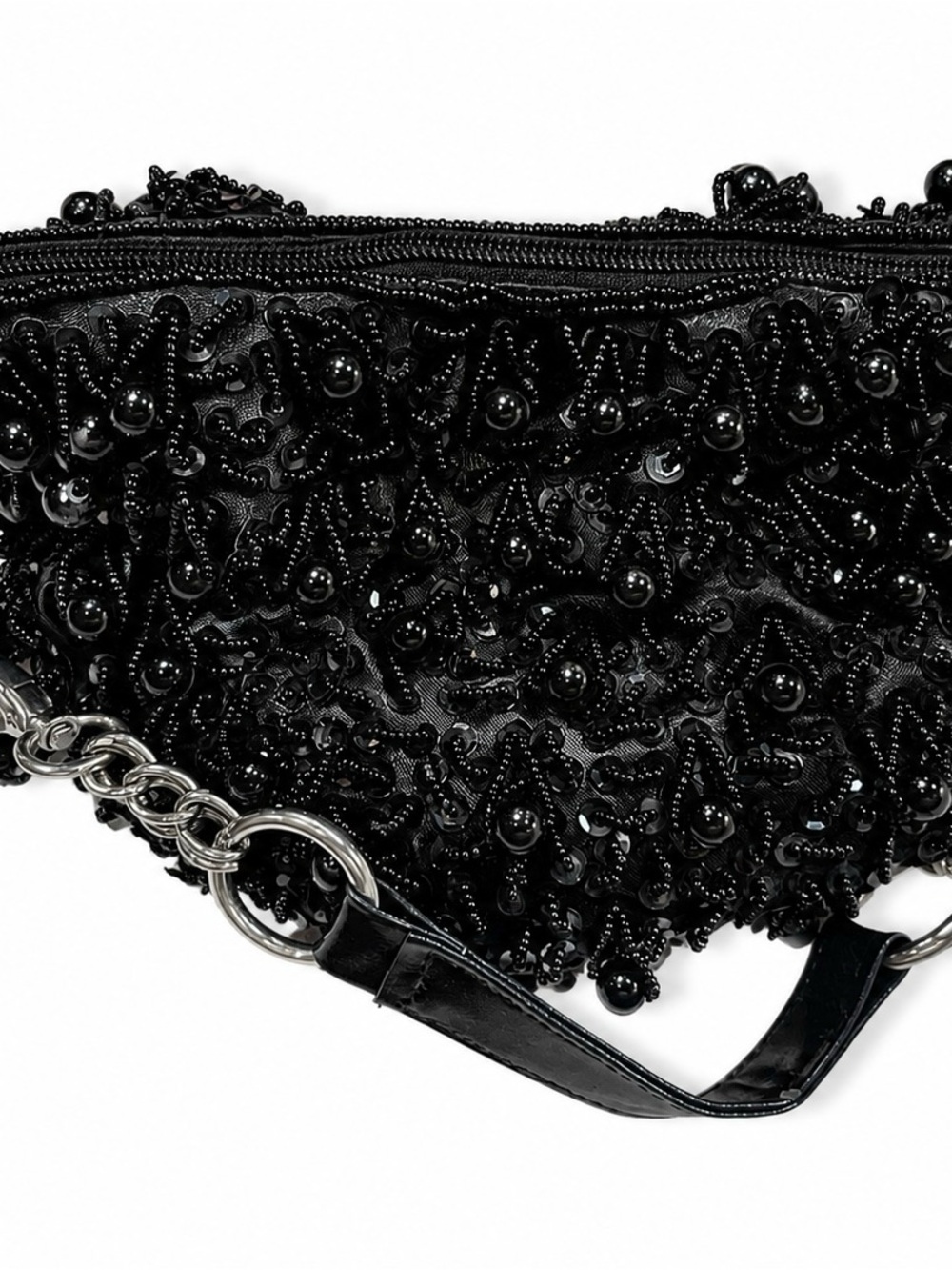 ALDO Vintage Black Beaded Sequin Evening Shoulder Bag Y2K Party Glam Clutch - Picture 6 of 12